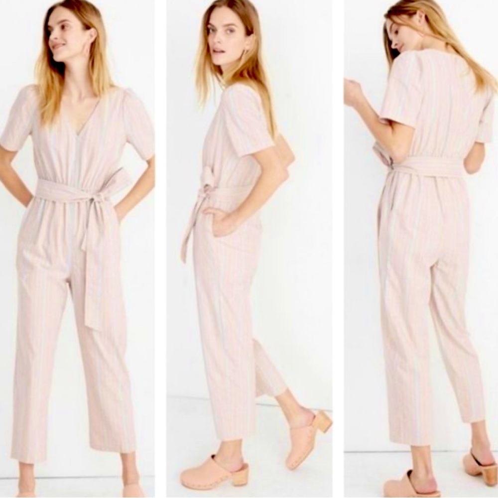 Madewell Striped Puff-Sleeve Tapered Jumpsuit, Size 00 (Fits like size 2)